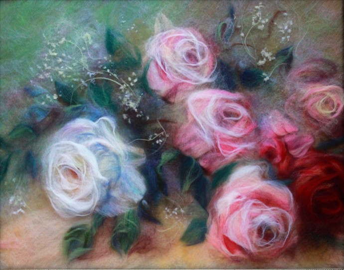 Шерстяная акварель: розы крупным планом