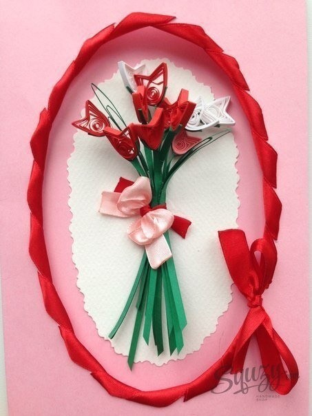 Цветочная открытка в технике квиллинга Цветочная открытка в технике квиллинга