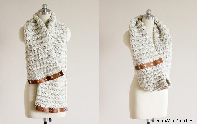 Шарф-снуд с отделкой эко-кожей и кнопками: мастер-класс