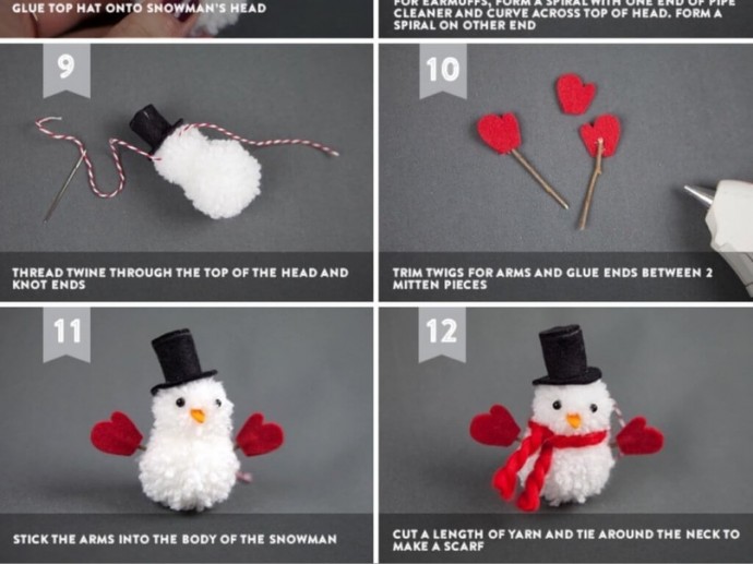 Как сделать снеговика из помпонов