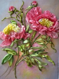 Как вышивать пионы атласными ленточками