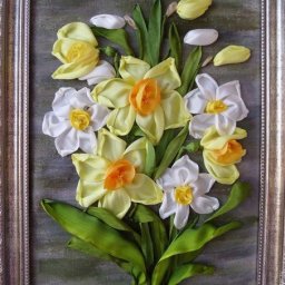 ​Вышиваем нарциссы лентами: мастер-класс