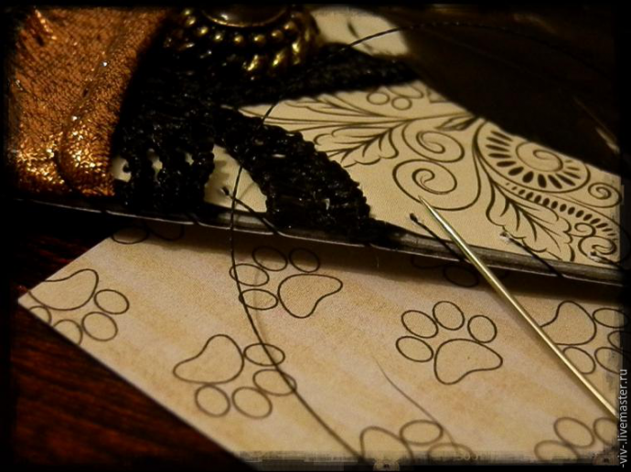 Закрепление кружева в работе в технике скапбукинг