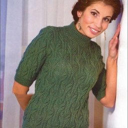 ​Зеленая кофточка с ажурным узором