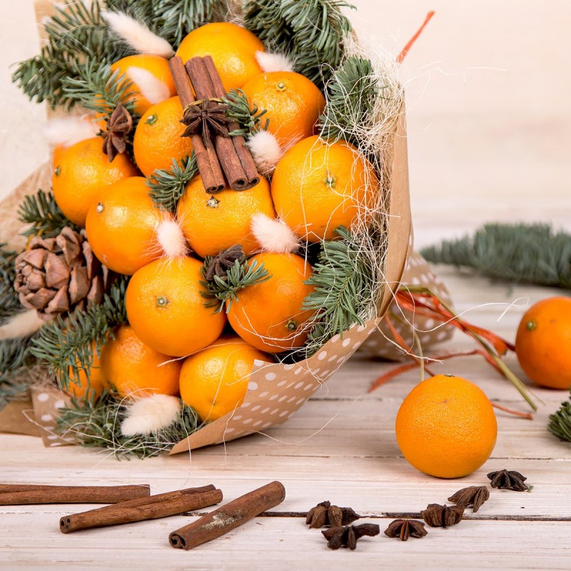 Идеи новогодних букетов с мандаринами