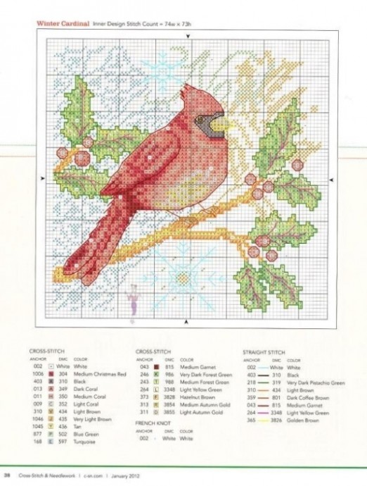 Зимние птицы: вышивка крестиком