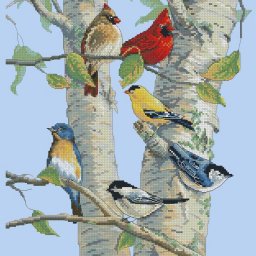 ​Вышиваем стаю птичек на дереве