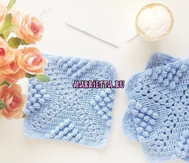 Схема большого мотива для вязания пледа или покрывала