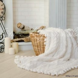 Плед с помпонами: обвязка края