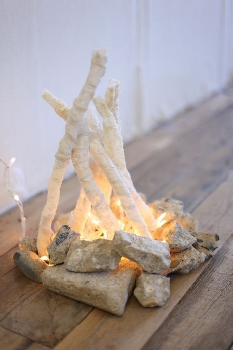 Идеи имитации живого огня при помощи ёлочных гирлянд