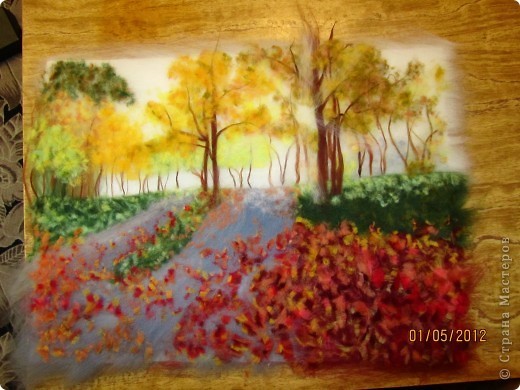 Картина из шерсти "Осень в парке"