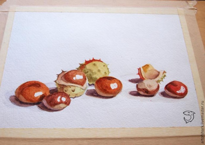 Рисуем каштаны акварелью Рисуем каштаны акварелью