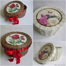 ​Круглая корзина в технике плетения из газетных трубочек: мастер-класс