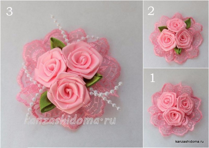 Нежные розочки из лент