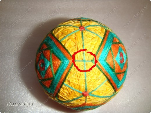 Темари или искусство вышивки на шарах: бирюзово-желтый рай