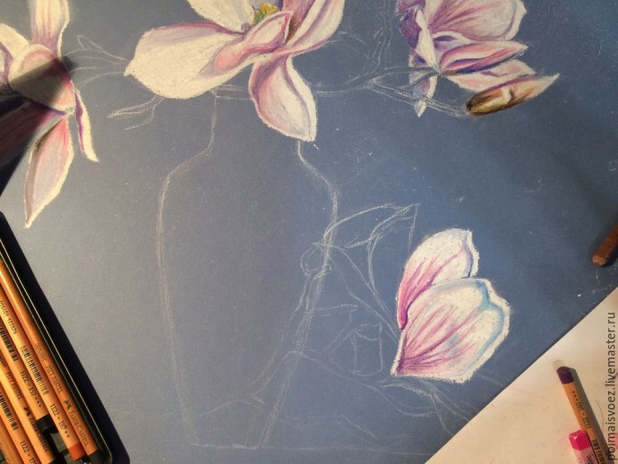 Рисование пастелью магнолии Рисование пастелью магнолии