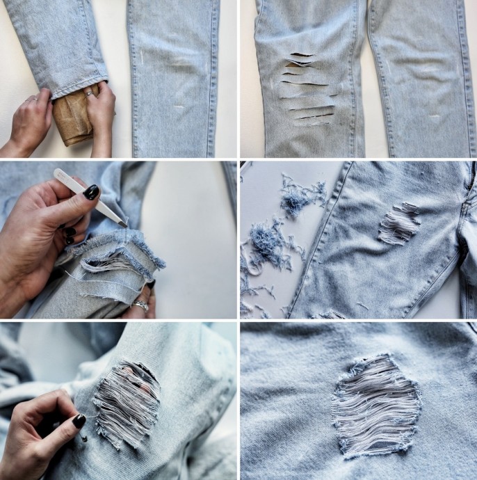 Оригинальные потертости и дыры на джинсах