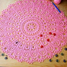 Розовая салфетка крючком