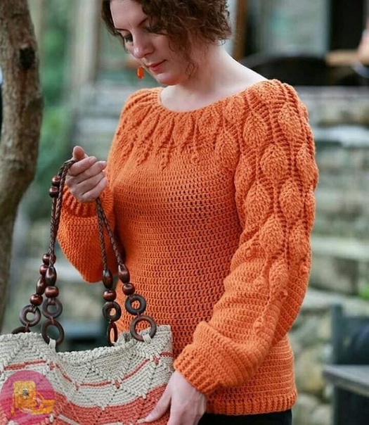 Джемпер "Листья" крючком