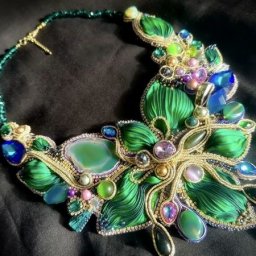 Колье с лентой шибори и сутажем