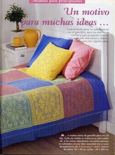 Отличный плед из квадратных мотивов в филейной технике Отличный плед из квадратных мотивов в филейной технике