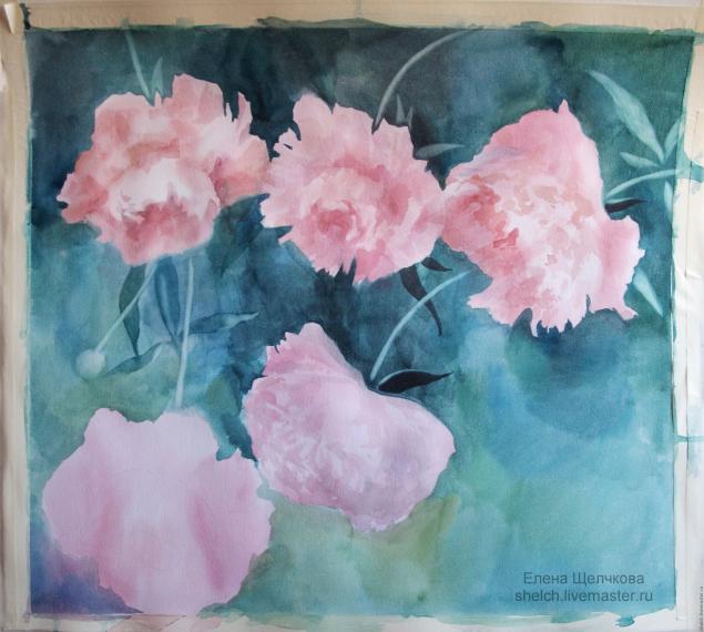 Рисуем розовые пионы в смешанной технике "акварель + акрил"