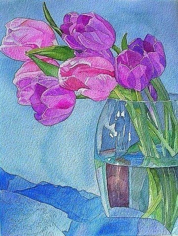 Пишем тюльпаны акварелью