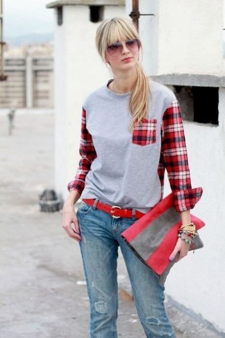 Кофточки с клетчатыми деталями: идеи переделки