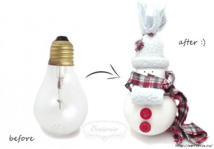 Снеговик из перегоревших лампочек: мастер-класс Снеговик из перегоревших лампочек: мастер-класс
