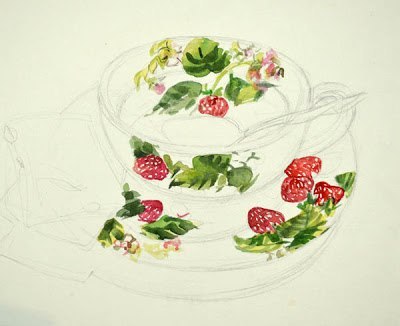 Рисуем чашку с чаем и вкусняшками