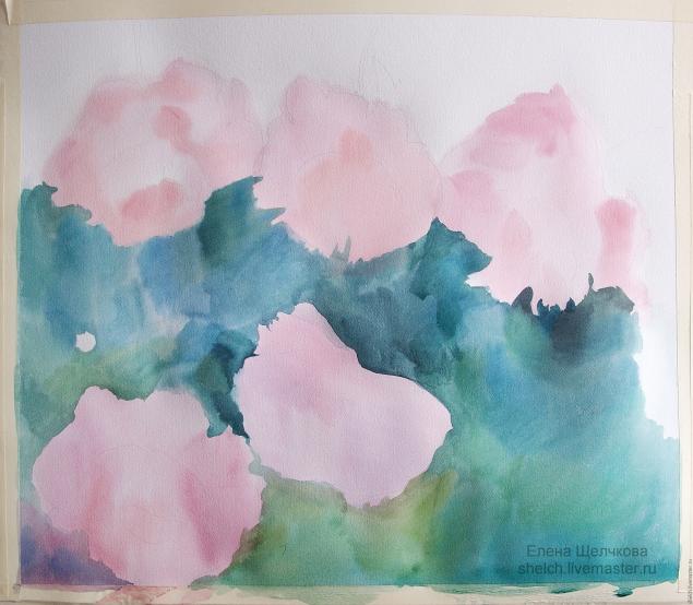 Рисуем розовые пионы в смешанной технике "акварель + акрил"