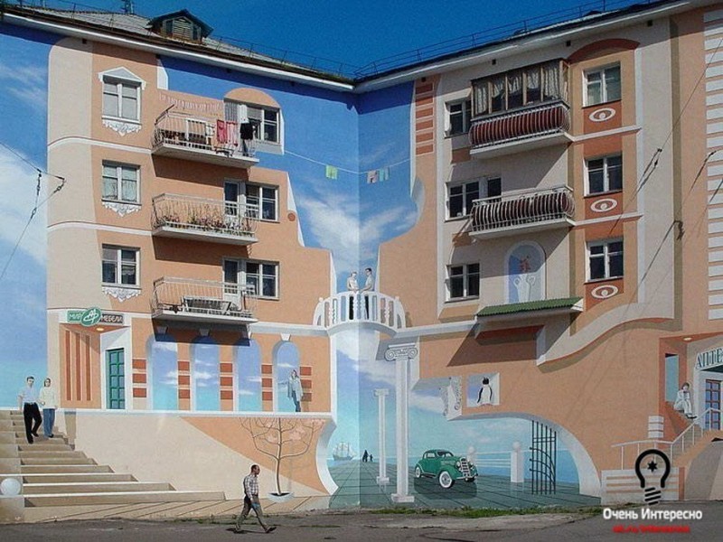 Невероятные рисунки с перспективой на стенах домов: идеи