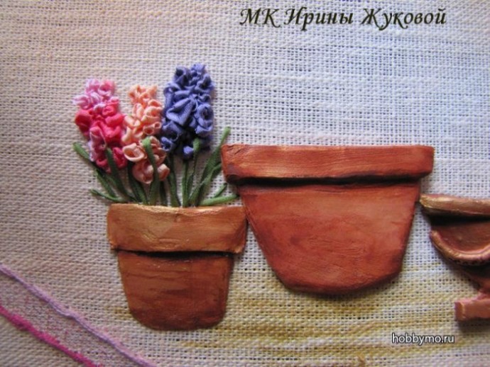 Вышивка лентами: тюльпаны, гиацинты, лилии