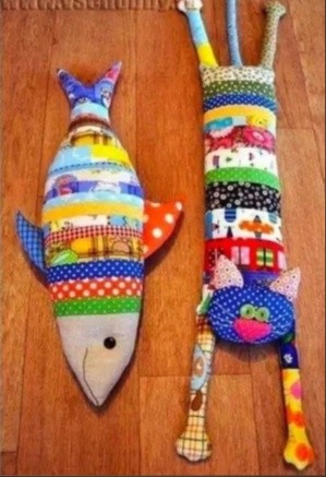 Лоскутная игрушка: кошка и рыбка