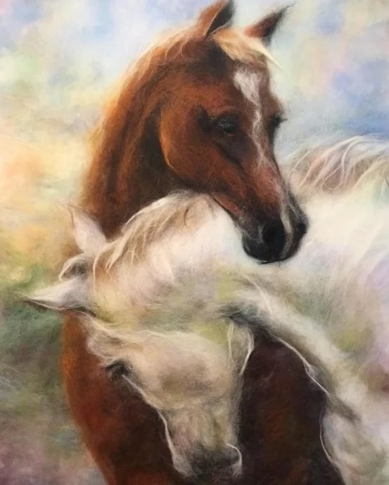 Лошади в технике шерстяной акварели: восхитительные идеи
