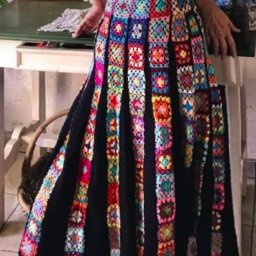 Длинные юбки крючком из бабушкиных квадратов