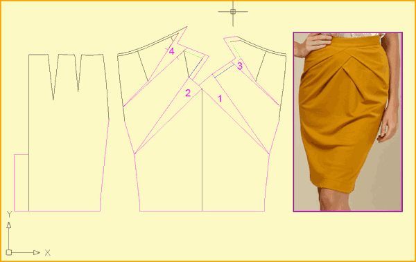 Моделирование юбки со складками и фигурным поясом