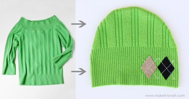 Переделываем свитер в шапочки