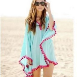 Пляжное пончо с бахромой