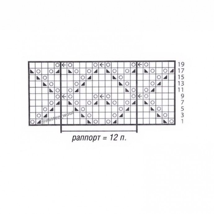 Ажурный узор спицами с ромбами внутри ромбов