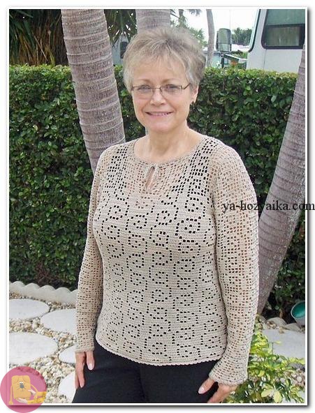 Пуловер филейной техникой