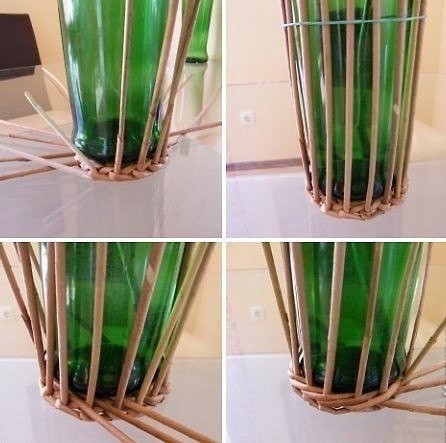 Оплетаем бутылку газетными трубочками