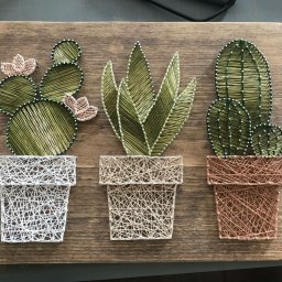 ​Панно-кактус из досок гвоздей и ниток