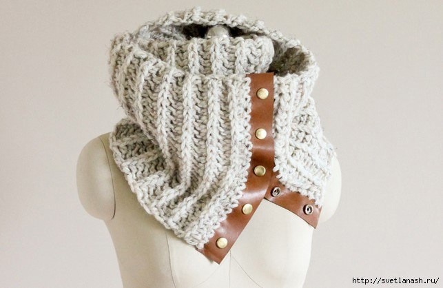 Шарф-снуд с отделкой эко-кожей и кнопками: мастер-класс