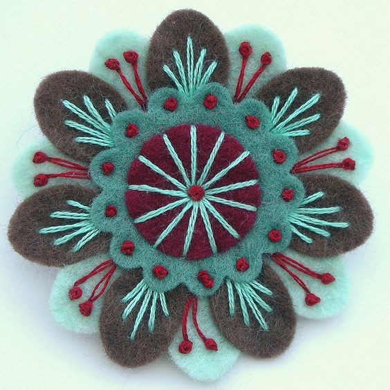 Фетровые брошки с вышивкой