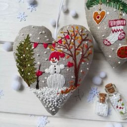 ​Идеи вышитых сердечек для украшения новогодней ёлки