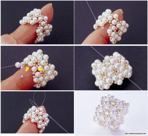 Красивое кольцо из жемчуга и бусин Красивое кольцо из жемчуга и бусин