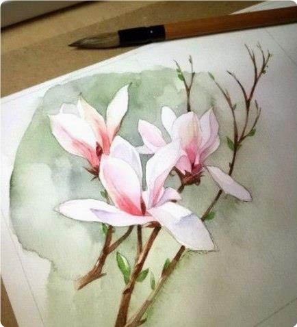 Пишeм цвeты aквapeлью