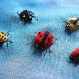 ​Объемная вышивка жучков и Божьих коровок