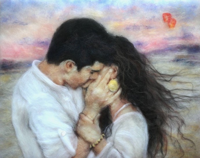 Влюбленные пары в технике шерстяной акварели: утонченные идеи